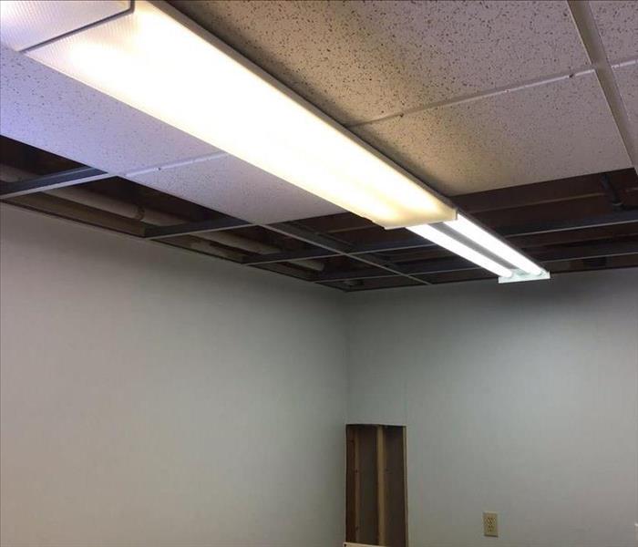Storm pipe freeze/break in ceiling removed tiles